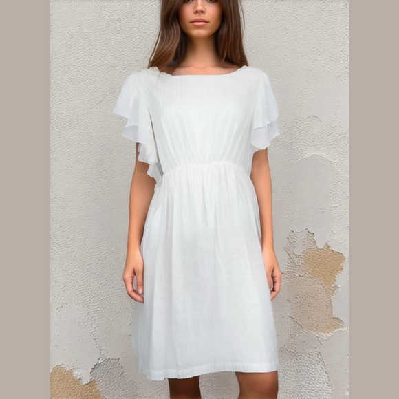 Molly Bracken Dress White‎ Gold Stripe Ruffle Sleeve Woman's Size Small Party - Picture 1 of 13